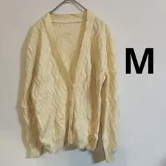 薄黄色 ケーブルニット カーディガン　Mサイズ