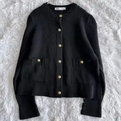 良品☆ZARA ザラ ゴールドボタン ニットカーディガン 金 綺麗め カジュアル