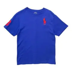 古着 ポロラルフローレン Tシャツ 刺繍 ビッグロゴ ブルー ナンバリング