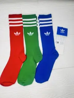 adidas ストライプ ハイソックス 3色セット22-24cm
