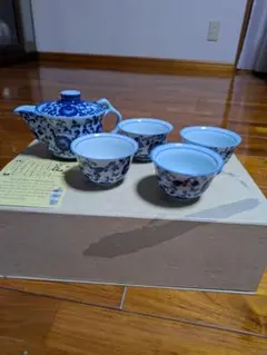 青い花柄 中国茶器セット