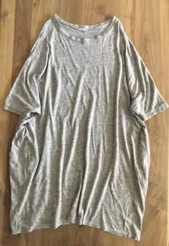 ichi コットンリネンワイドワンピース 杢グレー