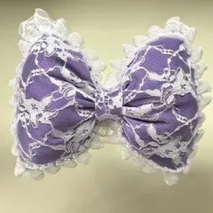紫×白小花レース＋フリル♡リボン　盛り髪　スクバ　イベント　体育祭　キーホルダー