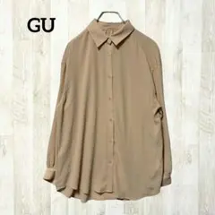 GU 長袖シャツ ブラウス M ベージュ 透け感 ゆったり オーバーサイズ 上品