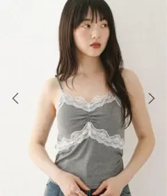 【Heather】美品！カップ付きレースキャミソール　グレー　レースのサムネイル