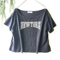 BROWNY『F』ショート丈 半袖 Tシャツ オフショルダー ブラックのサムネイル