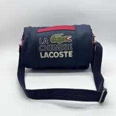C518 良品 LACOSTE PVC ボストンバッグ ショルダー 筒型 濃紺