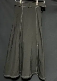 82 ブラック フレアスカート ウエストベルト付き