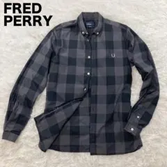 FRED PERRY 長袖シャツ チェック ロゴ刺繍 グレー系 S