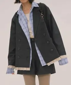 loin nuit フリルレイヤードデザインジャケットグレー