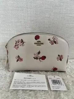 新品タグ付　COACH コスメティックケース17 レザーポーチ 花柄 てんとう虫のサムネイル