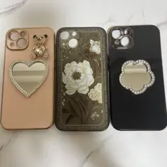 スマホケース3点セット（ピンク・花柄・ブラック）