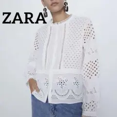 ZARA カットワーク　インド綿　コットンレースブラウス　カーディガン　刺繍