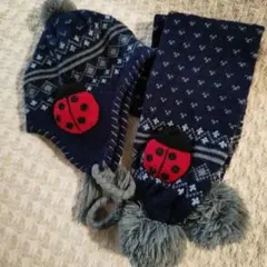 hushush てんとう虫ニット帽とマフラーセット