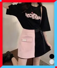 新品 ロゴTシャツ 巻きミニスカート 大人夏ワンピ ミニワンピ春 重ね着ロンt