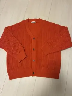 オレンジ Vネック カーディガン 長袖