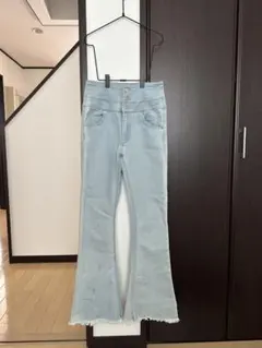 WEGO ハイウエスト フレアデニムパンツ ライトブルー Sのサムネイル