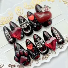 ネイルチップ 量産型 地雷 サブカル ブラック レッド 猫 肉球 十字架 ハート
