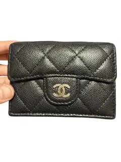 【美品】CHANEL シャネル 三つ折り財布 キャビアスキン マトラッセブラック
