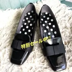 【美品】希少なアルテミスバイダイアナ リボンパンプス 24cm エナメル 黒