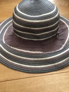 ストライプ広つばハット　折りたたみ