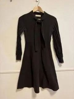 Lily Brown ニットワンピース ダークブラウン リボン フレアワンピース