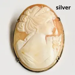 美品 SILVER シェルカメオ ブローチ ペンダント 2way 刻印 貝 婦人