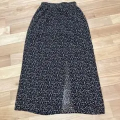 ロングスカート　裏地付き　花柄　黒　キレイめ