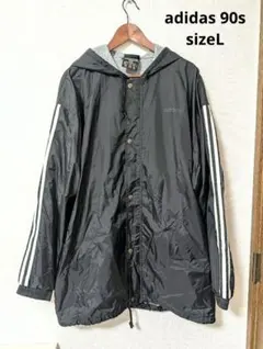adidas 90s　ヴィンテージ　ナイロンジャケット フード付き　黒　L