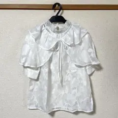 w closet ホワイト フリル 花柄 フラワー 半袖ブラウス