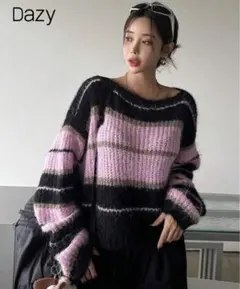 DAZY ストライプパターン ドロップショルダー セーター