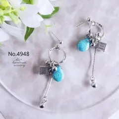 No.4948　❤︎ターコイズミニしずく　シルバー　ピアス/イヤリング