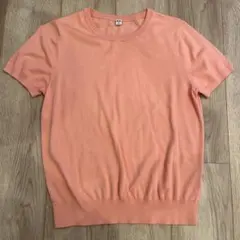 UNIQLOサーモンピンク半袖 クルーネック ニット