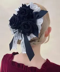 新品アクシーズファムシャルミエールウィンターローズクリップ黒薔薇完売ヘッドドレス