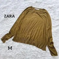 ザラ 軽やかニット 長袖 大人カジュアル 体型カバー こなれ感 カーキ M