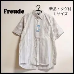 新品・タグ付！Freude ストライプ柄 冷感 半袖シャツ ボタンダウン Ｌのサムネイル