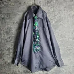 【ネクタイシャツ】古着 光沢 総柄ネクタイ ワンカラー ダークグレー レトロ