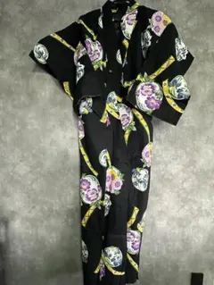 値下げ可 新品未使用　黒　紫　花柄 浴衣・帯セット　外袋付き