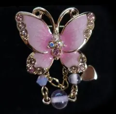 ANNA SUI アナスイ バタフライ 蝶 ブローチ ピンク ミニ　ゴールドのサムネイル