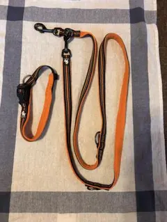 オレンジ ナイロン リードと首輪セット 大型犬