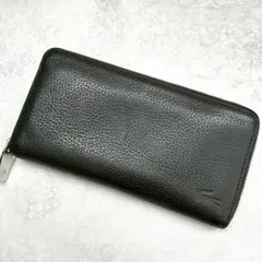 ✨美品✨ラコステ 長財布 ラウンドファスナー レザー ブラック 型押しロゴ