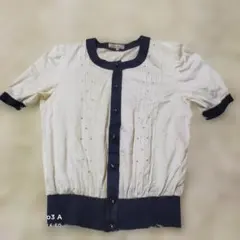 レリアン ホワイト ネイビー 半袖カーディガン 9号