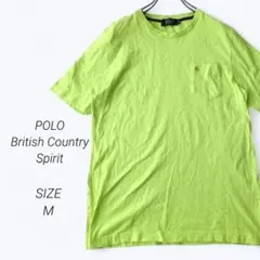 a867▶POLO BCS　Tシャツ　半袖【M】黄緑　ロゴ刺繍　胸元ポケット