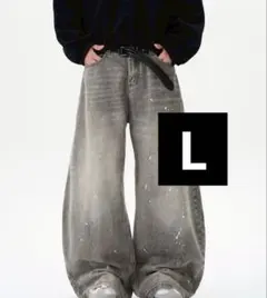 ヴィンテージ　ワイドデニムパンツ グレー ストリート 韓国ファッション　Lサイズ