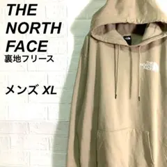 春コーデ)ノースフェイス パーカー プリント 裏地フリース ベージュ XL