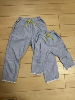 青色ストライプ 大人子供パンツセット