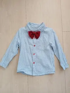 送料込 水色ストライプ 赤い蝶ネクタイ付きシャツ 70