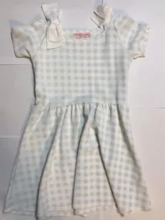 水色と白のチェック柄ノースリーブワンピース