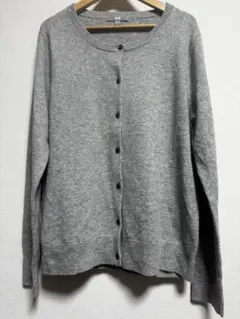 ユニクロUNIQLOカシミヤクルーネックカーディガン（長袖）XLグレー