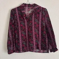 花柄長袖シャツ ダークレッド